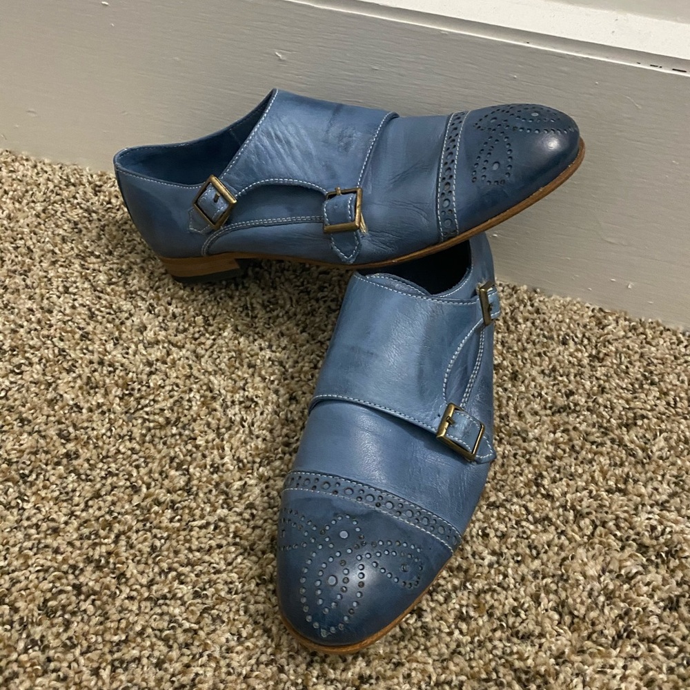 elegant light blue shoes.